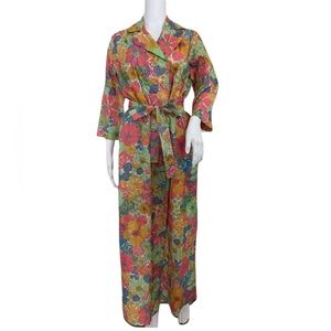 Vintage SAKS 5TH AVE Robe Maxi 60s Psychedelic Floral Hippie Belted One Size